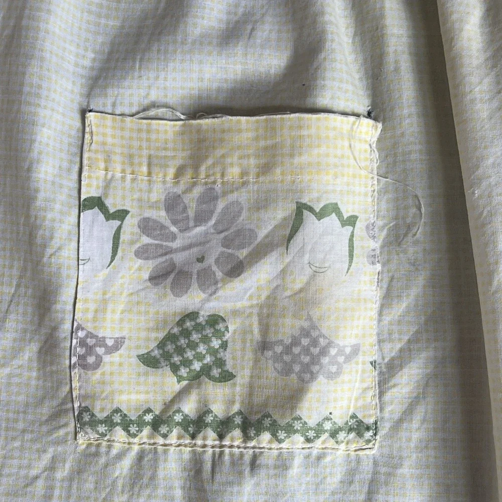 VTG Yellow Gingham Half Apron Floral Mid Century Cottage Farmhouse Primitive
